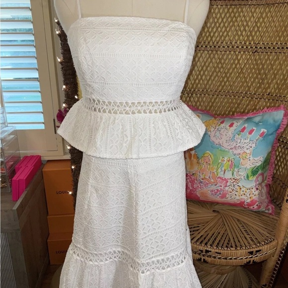 Lilly Pulitzer NWT Jan Peplum Crop Top & Skirt Set White Eyelet $228 Size 6 - Picture 2 of 15